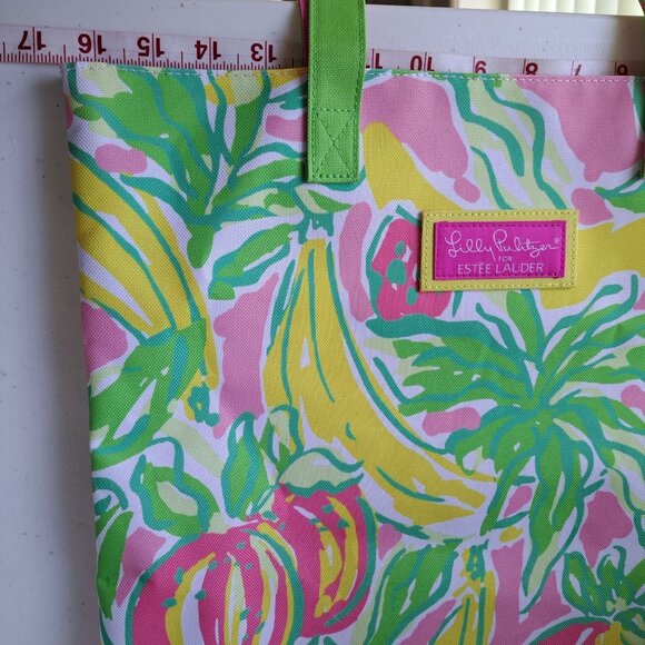 Lilly Pulitzer Estee Lauder Tropical Print Tote Bag Banana Floral Pink Green - Picture 5 of 9
